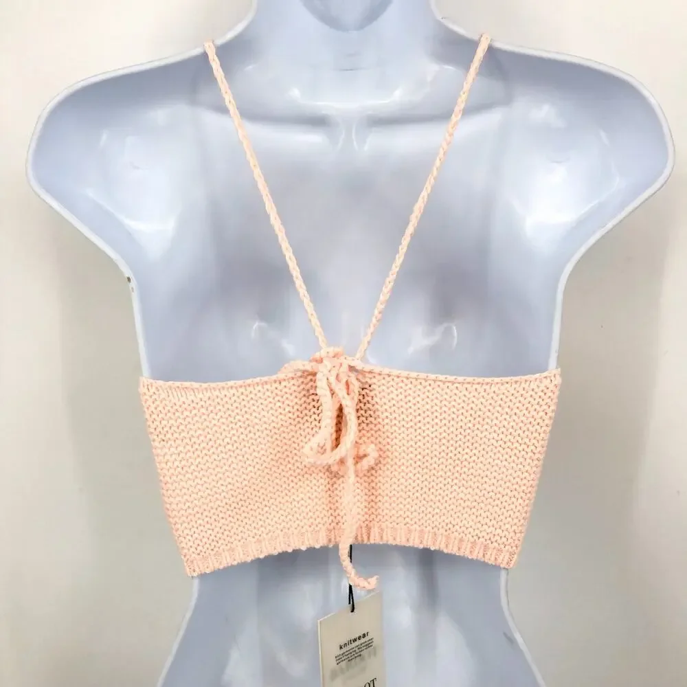 BARDOT JUNIOR Girls Andi Knit Top Large 12-14 Peach Pink Tie Back NWT
